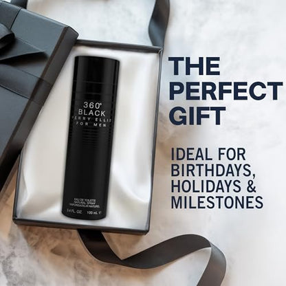 Perry Ellis 360° Black Eau De Toilette Spray for Men - Long Lasting Cologne with Notes of Ginger, Cardamom & Tobacco Leaf - 3.4 fl oz (100 mL) Avelisse