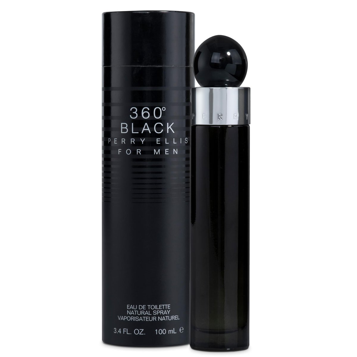 Perry Ellis 360° Black Eau De Toilette Spray for Men - Long Lasting Cologne with Notes of Ginger, Cardamom & Tobacco Leaf - 3.4 fl oz (100 mL) Avelisse