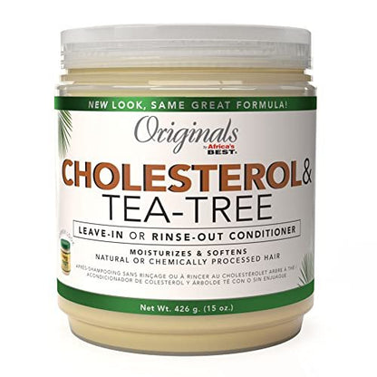 Originals by Africa's Best Cholesterol Tea Tree Oil Conditioner - Rinse-Out Plus Leave-In, Repair & Revitalize Damaged, Dry, Overprocessed Hair, 15 oz