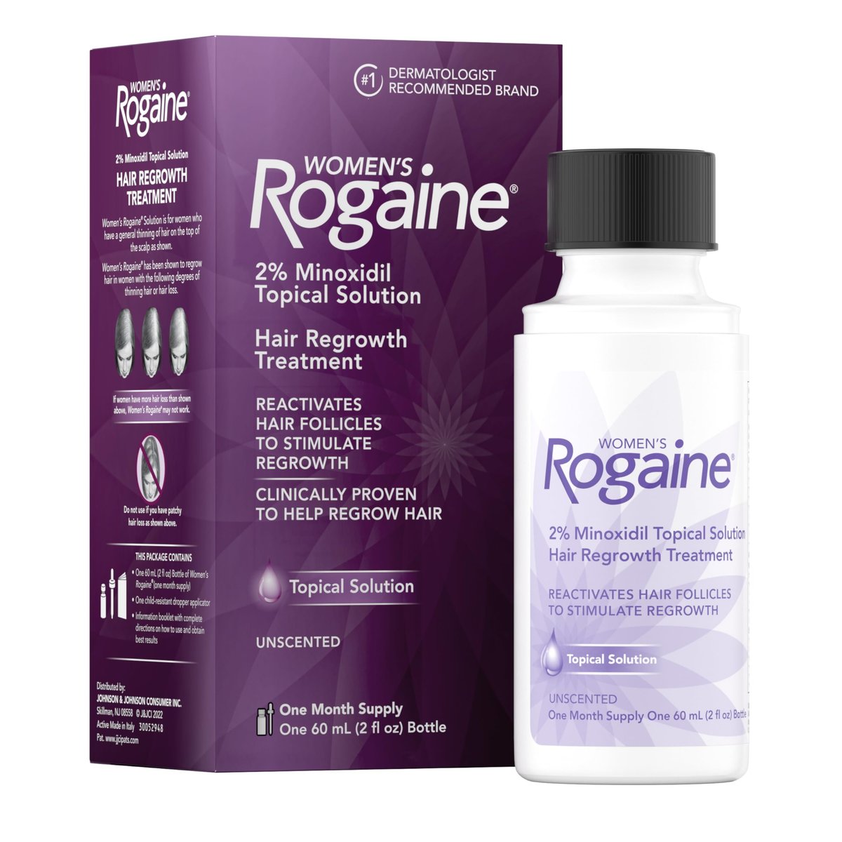 Women's Rogaine 2% Minoxidil Topical Solution for Hair Regrowth, Unscented, 2 fl. oz (1-Month Supply) Avelisse