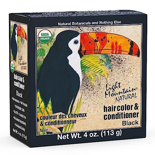 Light Mountain Henna Hair Color & Conditioner – Black (Organic Henna Leaf Powder, Chemical-Free, Semi-Permanent Hair Dye + 4 Hair Clips) - görsel 1