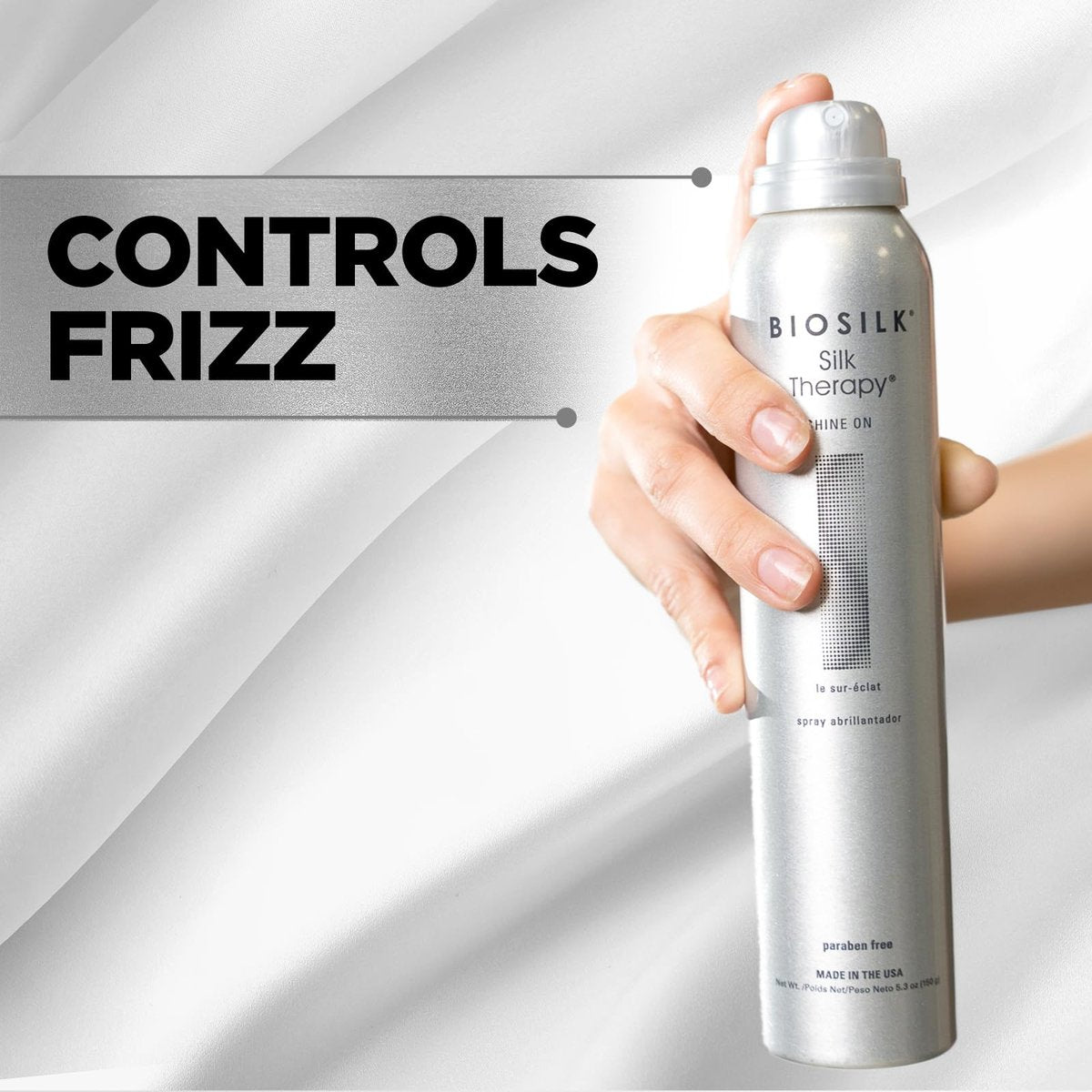 BioSilk Silk Therapy Shine On Hairspray - Frizz Control & Brilliant Shine, Sulfate-Free, Paraben-Free, Cruelty-Free, 5.3 oz - görsel 7