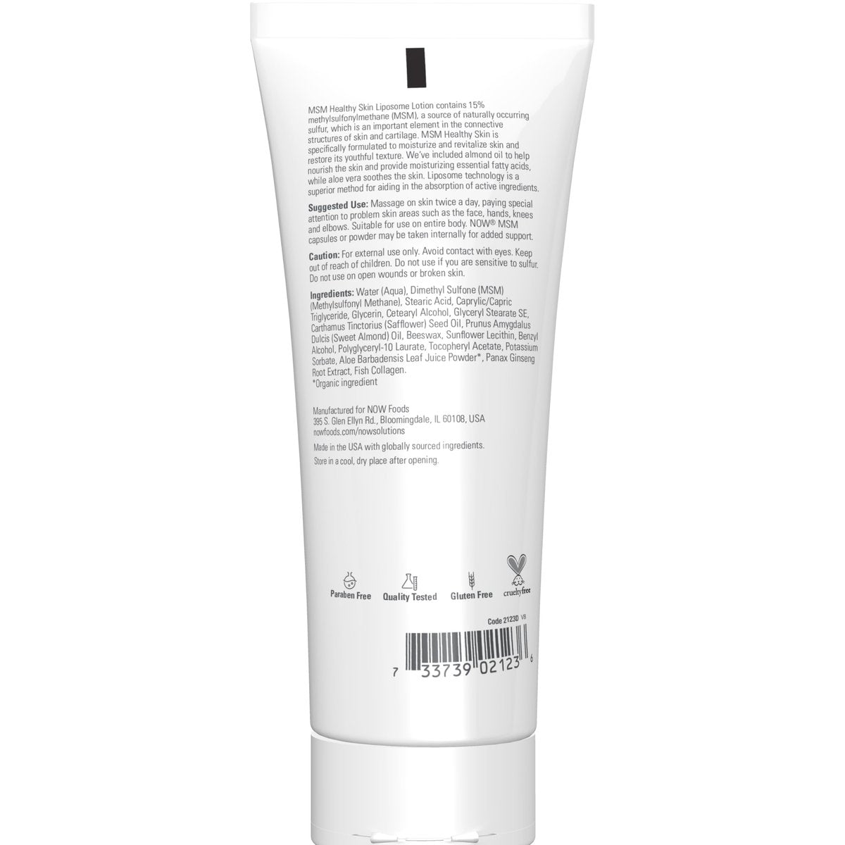 NOW Solutions MSM Healthy Skin Liposome Lotion - Rejuvenating Cream with Almond Oil and Aloe, 8 oz Avelisse