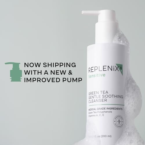 Replenix Green Tea Gentle Soothing Facial Cleanser - Medical-Grade Sensitive Skin Face Wash (6.7 fl. oz, New & Improved Packaging) Avelisse