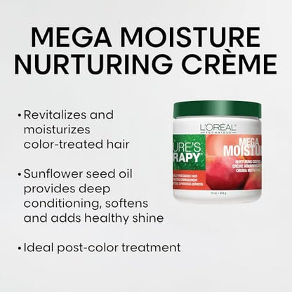 L'Oréal Technique Nature's Therapy Mega Moisture Creme - Deep Conditioning & Detangling Hair Mask, 16 oz Avelisse