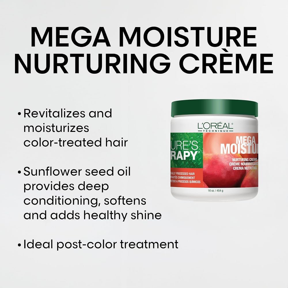 L'Oréal Technique Nature's Therapy Mega Moisture Creme - Deep Conditioning & Detangling Hair Mask, 16 oz Avelisse