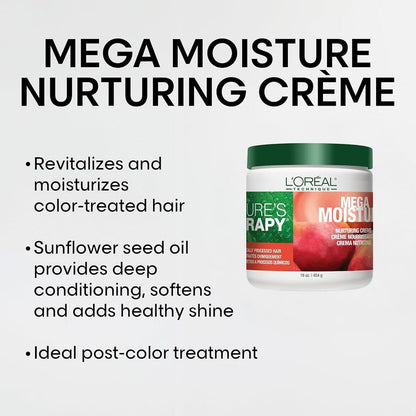 L'Oréal Technique Nature's Therapy Mega Moisture Creme - Deep Conditioning & Detangling Hair Mask, 16 oz Avelisse