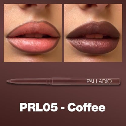 Palladio Retractable Waterproof Lip Liner - Coffee - High Pigmented, Creamy, Smudge Proof, Long Lasting