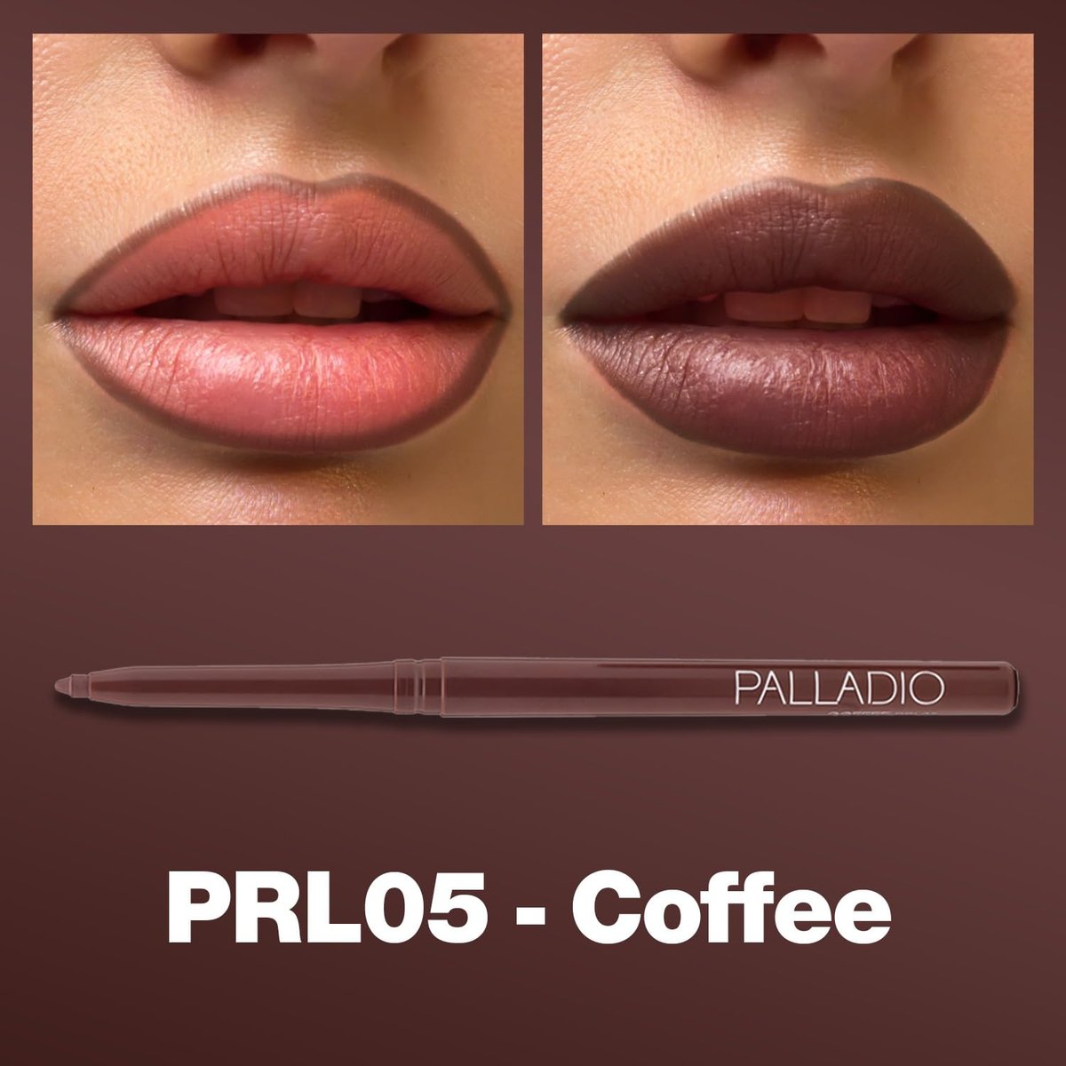 Palladio Retractable Waterproof Lip Liner - Coffee - High Pigmented, Creamy, Smudge Proof, Long Lasting - görsel 3