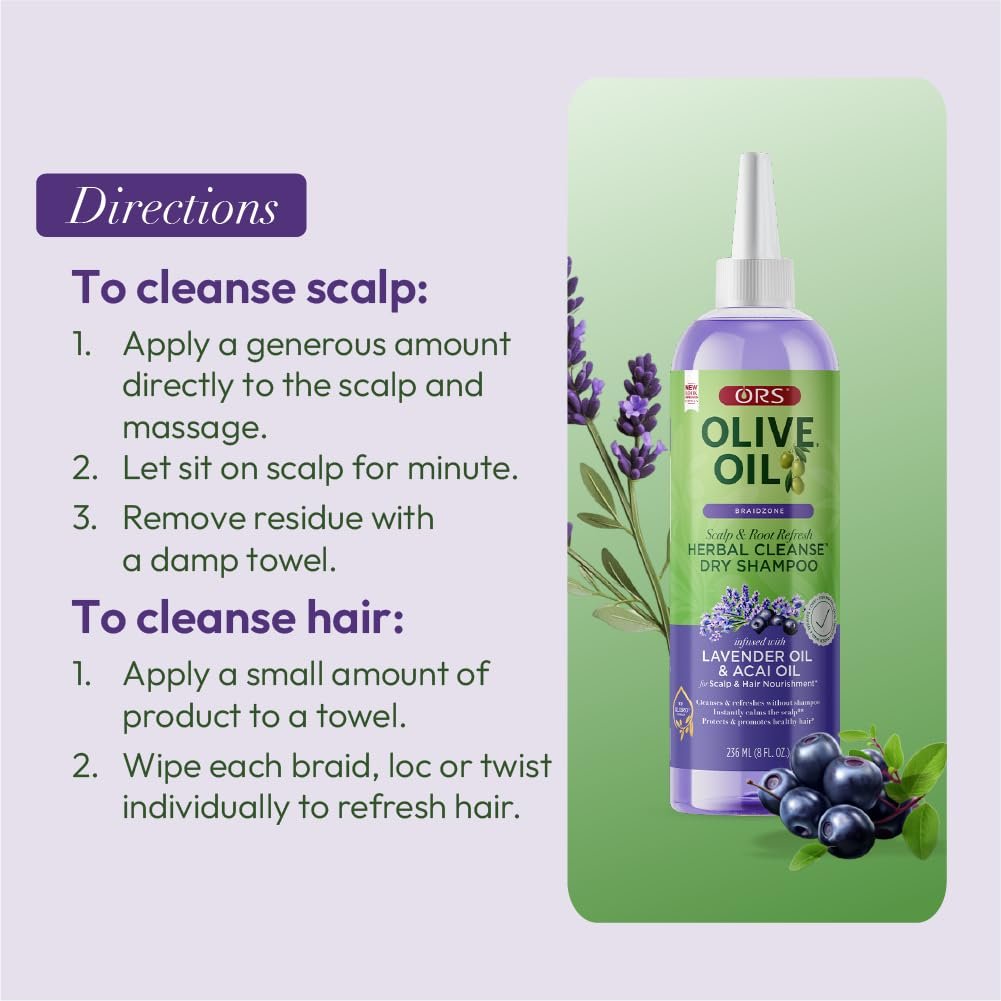 ORS Olive Oil Braidzone Herbal Cleanse Dry Shampoo with Lavender & Acai Oil for Nourishment - 8 oz - görsel 13