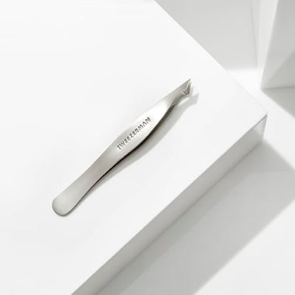 Tweezerman Stainless Steel Slanted Point Tweezer - Precision Eyebrow and Ingrown Hair Removal, Classic Silver Avelisse