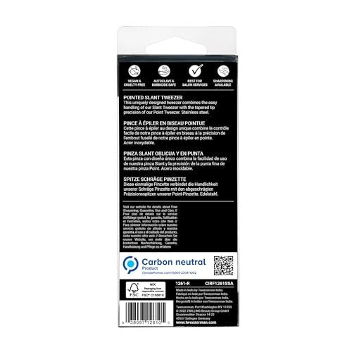 Tweezerman Stainless Steel Slanted Point Tweezer - Precision Eyebrow and Ingrown Hair Removal, Classic Silver Avelisse
