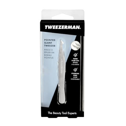 Tweezerman Stainless Steel Slanted Point Tweezer - Precision Eyebrow and Ingrown Hair Removal, Classic Silver Avelisse