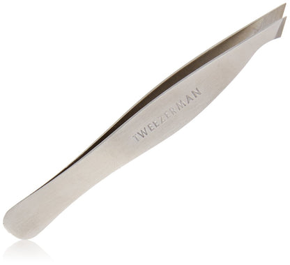 Tweezerman Stainless Steel Slanted Point Tweezer - Precision Eyebrow and Ingrown Hair Removal, Classic Silver Avelisse