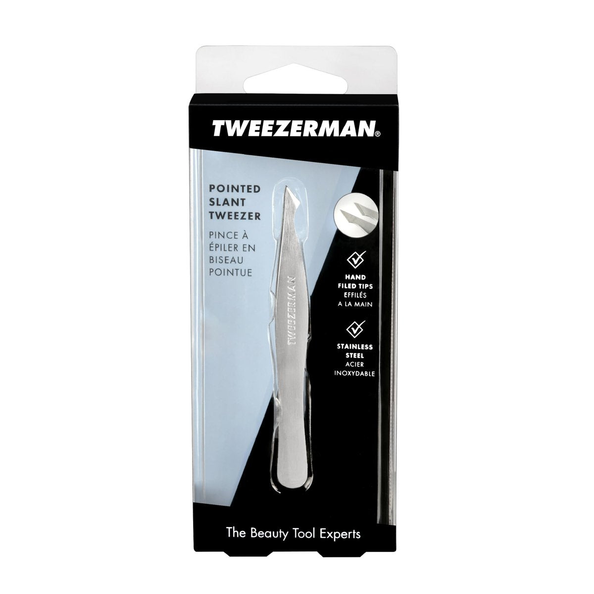 Tweezerman Stainless Steel Slanted Point Tweezer - Precision Eyebrow and Ingrown Hair Removal, Classic Silver Avelisse