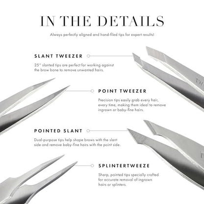 Tweezerman Black Stainless Steel Slant Tweezer - Precision Eyebrow Tweezers for Women and Men
