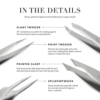 Tweezerman Black Stainless Steel Slant Tweezer - Precision Eyebrow Tweezers for Women and Men