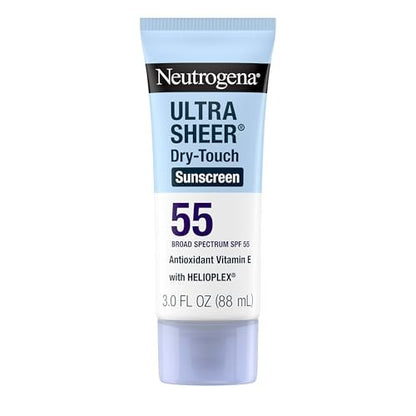 Neutrogena Ultra Sheer Dry-Touch Sunscreen SPF 55 for Face & Body, Lightweight Non-Greasy Broad Spectrum UVA/UVB Protection, No White Cast, Water Resistant (80 Min) Travel Sunscreen Lotion, 3 fl oz Avelisse