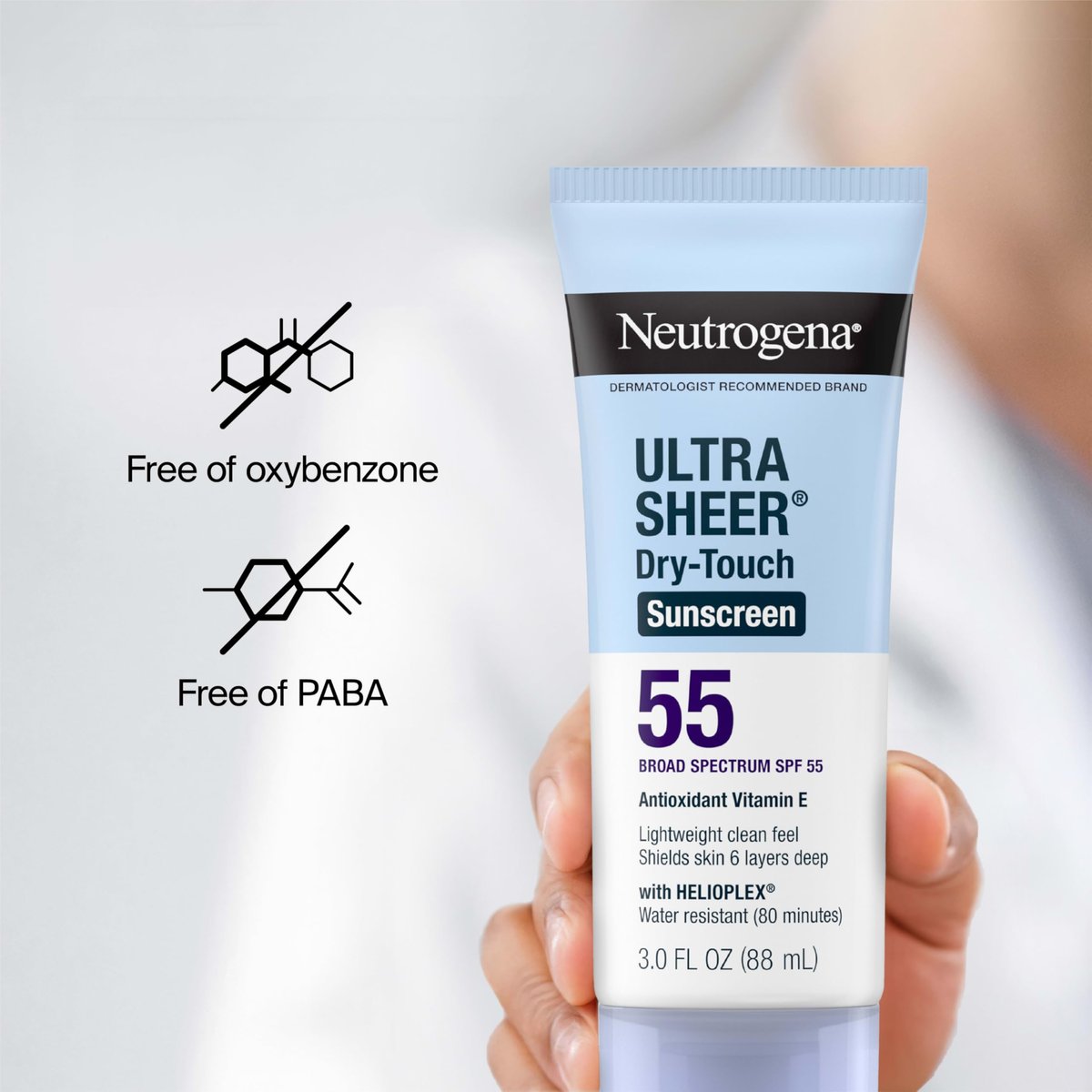 Neutrogena Ultra Sheer Dry-Touch Sunscreen SPF 55 for Face & Body, Lightweight Non-Greasy Broad Spectrum UVA/UVB Protection, No White Cast, Water Resistant (80 Min) Travel Sunscreen Lotion, 3 fl oz Avelisse