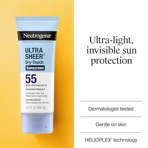 Neutrogena Ultra Sheer Dry-Touch Sunscreen SPF 55 for Face & Body, Lightweight Non-Greasy Broad Spectrum UVA/UVB Protection, No White Cast, Water Resistant (80 Min) Travel Sunscreen Lotion, 3 fl oz Avelisse