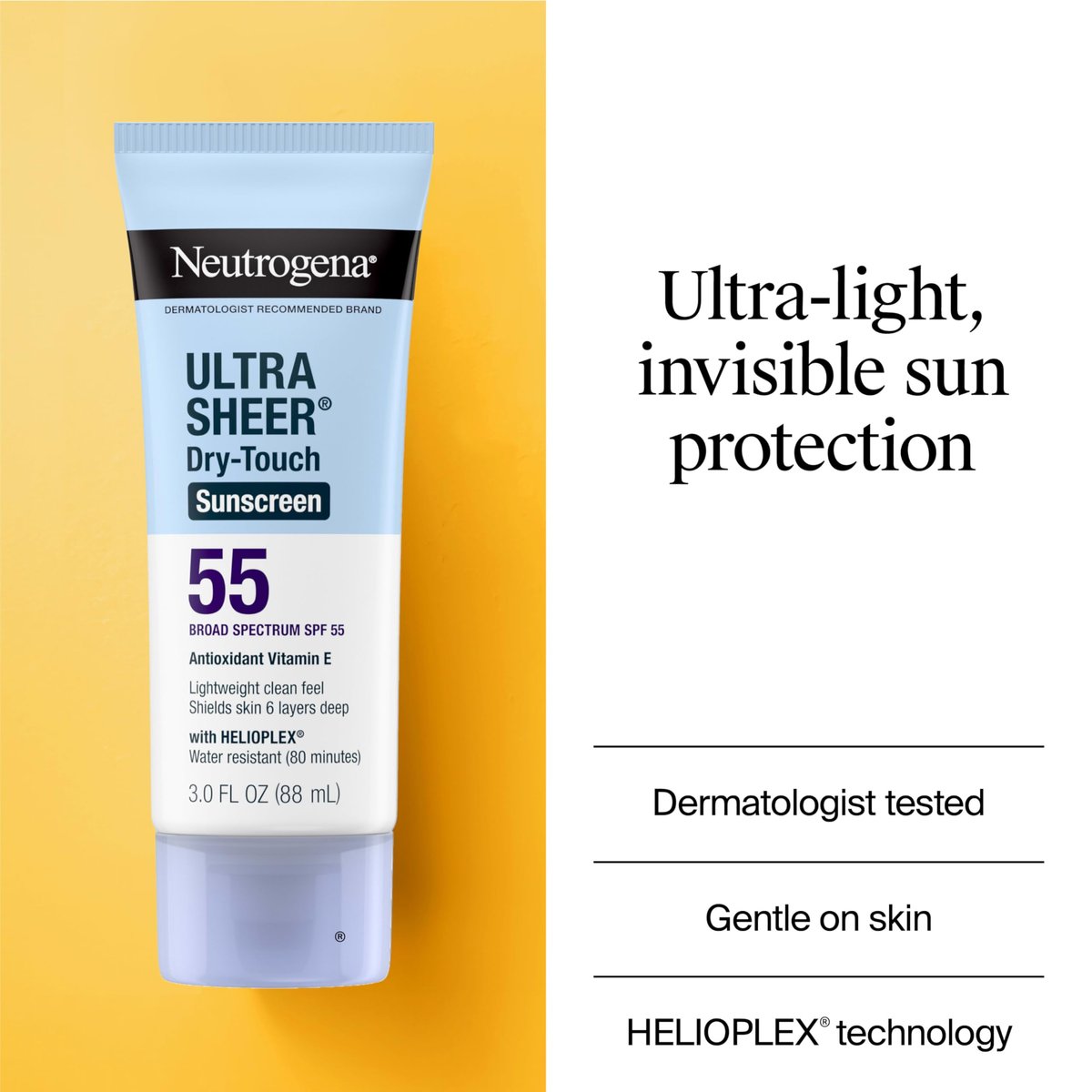 Neutrogena Ultra Sheer Dry-Touch Sunscreen SPF 55 for Face & Body, Lightweight Non-Greasy Broad Spectrum UVA/UVB Protection, No White Cast, Water Resistant (80 Min) Travel Sunscreen Lotion, 3 fl oz Avelisse
