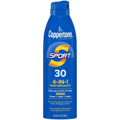 Coppertone Sport Sunscreen Spray SPF 30, 5.5 oz - Water Resistant Body Sunscreen Avelisse