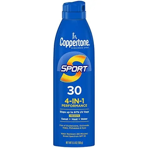 Coppertone Sport Sunscreen Spray SPF 30, 5.5 oz - Water Resistant Body Sunscreen Avelisse