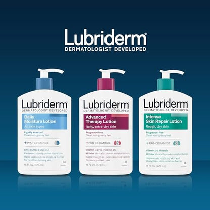 Lubriderm Daily Moisture Unscented Body Lotion for Normal to Dry Skin, 16 fl oz | Fragrance-Free with Vitamin B5