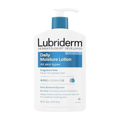Lubriderm Daily Moisture Unscented Body Lotion for Normal to Dry Skin, 16 fl oz | Fragrance-Free with Vitamin B5