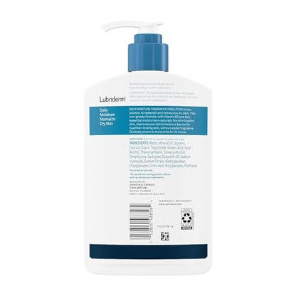 Lubriderm Daily Moisture Unscented Body Lotion for Normal to Dry Skin, 16 fl oz | Fragrance-Free with Vitamin B5