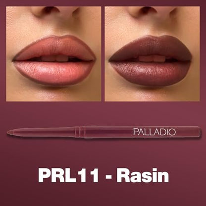 Palladio Retractable Waterproof Lip Liner - High Pigmented & Creamy, Long Lasting Smudge-Proof Formula (Raisin)