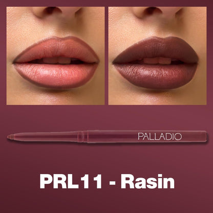Palladio Retractable Waterproof Lip Liner - High Pigmented & Creamy, Long Lasting Smudge-Proof Formula (Raisin)