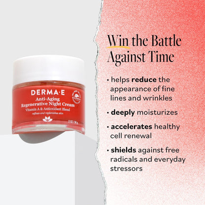 Derma E Anti-Aging Regenerative Night Cream – Firming Astaxanthin Moisturizer for Face, Lightweight Overnight Anti-Wrinkle Cream with Jojoba Oil and Vitamin E, 2 oz Avelisse