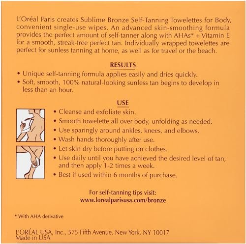 L'Oreal Paris Sublime Bronze Self Tanning Towelettes - Streak-Free Natural Looking Tan, Medium, 6 Count - görsel 12
