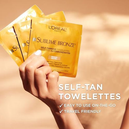 L'Oreal Paris Sublime Bronze Self Tanning Towelettes - Streak-Free Natural Looking Tan, Medium, 6 Count