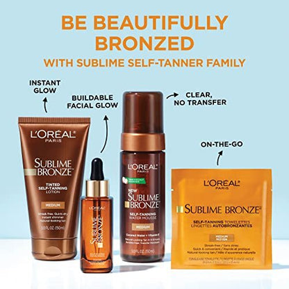 L'Oreal Paris Sublime Bronze Self Tanning Towelettes - Streak-Free Natural Looking Tan, Medium, 6 Count
