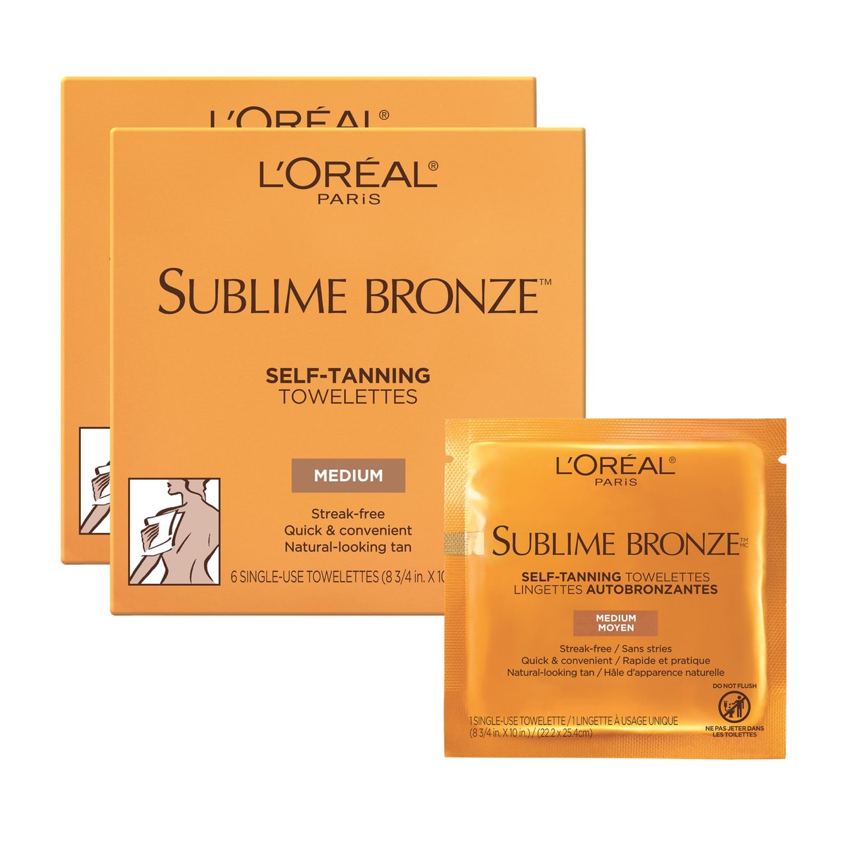 L'Oreal Paris Sublime Bronze Self Tanning Towelettes - Streak-Free Natural Looking Tan, Medium, 6 Count - görsel 1
