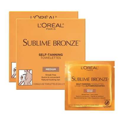 L'Oreal Paris Sublime Bronze Self Tanning Towelettes - Streak-Free Natural Looking Tan, Medium, 6 Count