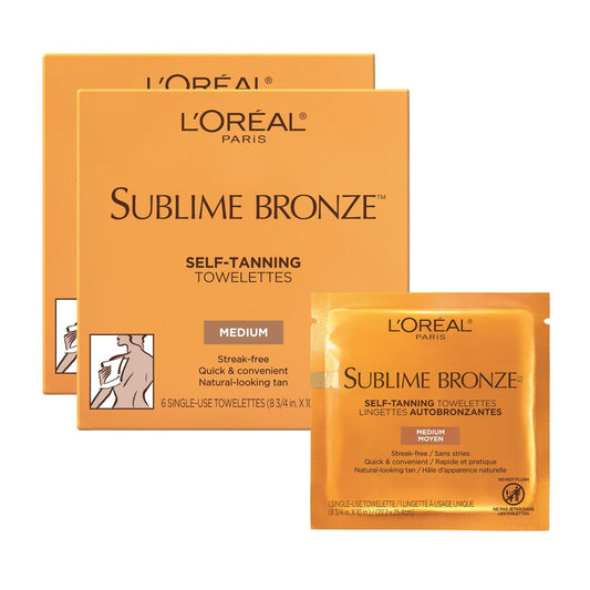L'Oreal Paris Sublime Bronze Self Tanning Towelettes - Streak-Free Natural Looking Tan, Medium, 6 Count