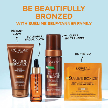 L'Oreal Paris Sublime Bronze Self Tanning Towelettes - Streak-Free Natural Looking Tan, Medium, 6 Count
