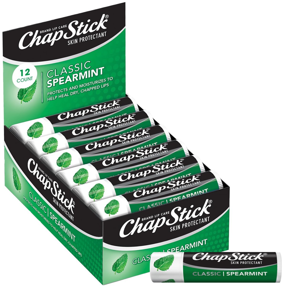 ChapStick Classic Spearmint Lip Balm, 12-Pack – Cool & Refreshing Moisturizer for Dry Lips, 0.15 Oz Each Avelisse