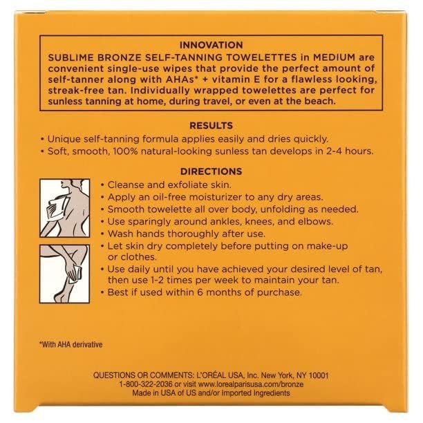 L'Oréal Paris Sublime Bronze Self-Tanning Towelettes for Body, Medium (3 Pack) Avelisse