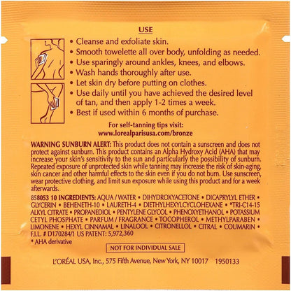 L'Oréal Paris Sublime Bronze Self-Tanning Towelettes for Body, Medium (3 Pack) Avelisse