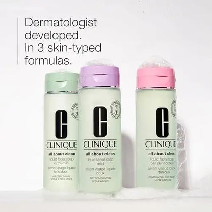 Clinique 3-Step All About Clean Liquid Facial Cleanser Soap for Very Dry to Dry Skin | Type 1, 6.7 Fl Oz Avelisse