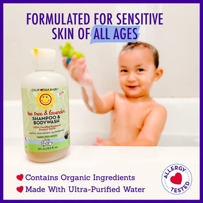 California Baby Tea Tree & Lavender Baby Wash + Shampoo – 100% Plant-Based, Hypoallergenic for Sensitive Skin (8.5 oz)