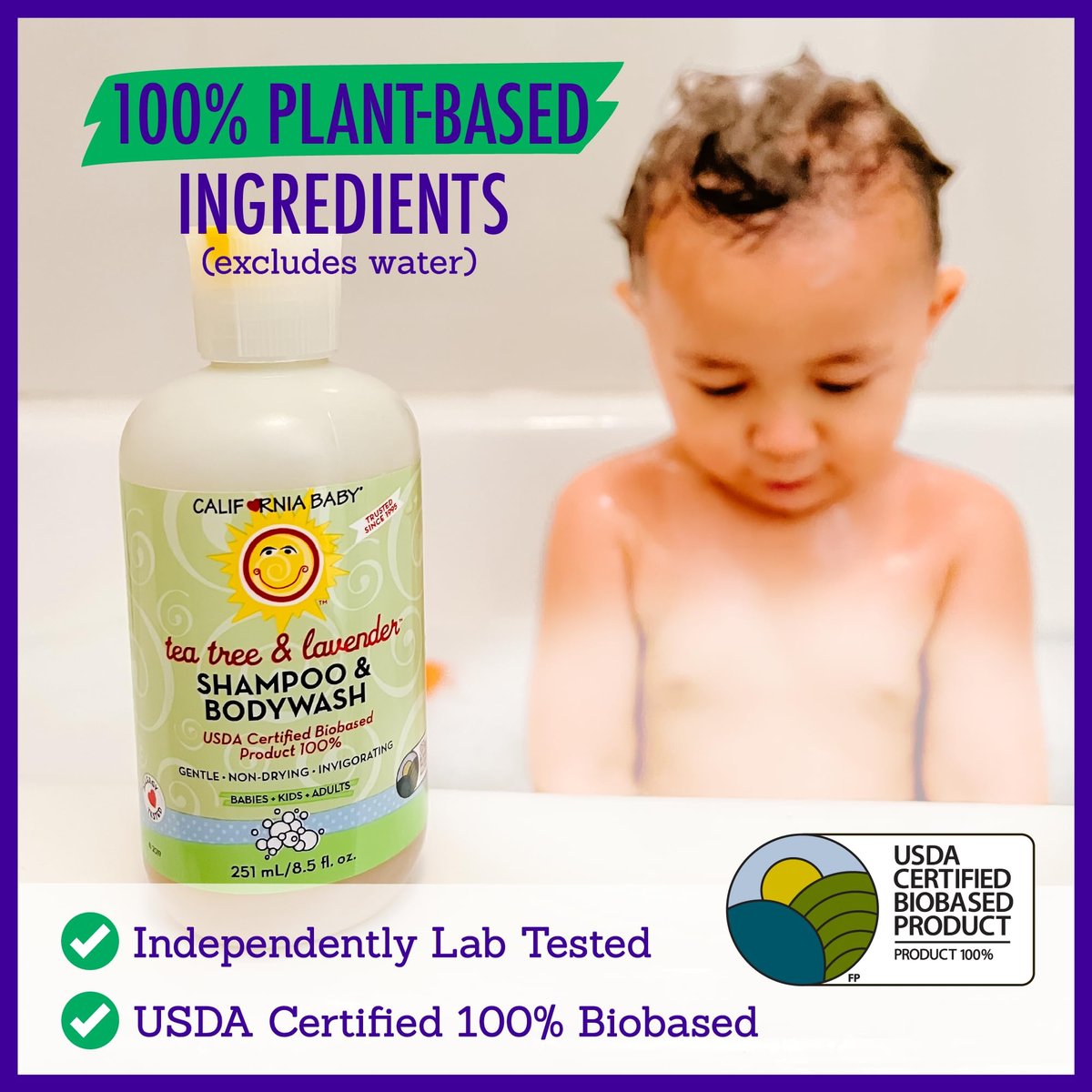 California Baby Tea Tree & Lavender Baby Wash + Shampoo – 100% Plant-Based, Hypoallergenic for Sensitive Skin (8.5 oz) - görsel 8
