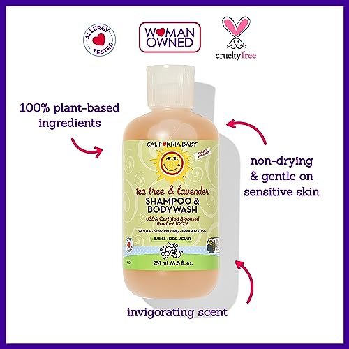 California Baby Tea Tree & Lavender Baby Wash + Shampoo – 100% Plant-Based, Hypoallergenic for Sensitive Skin (8.5 oz) - görsel 5