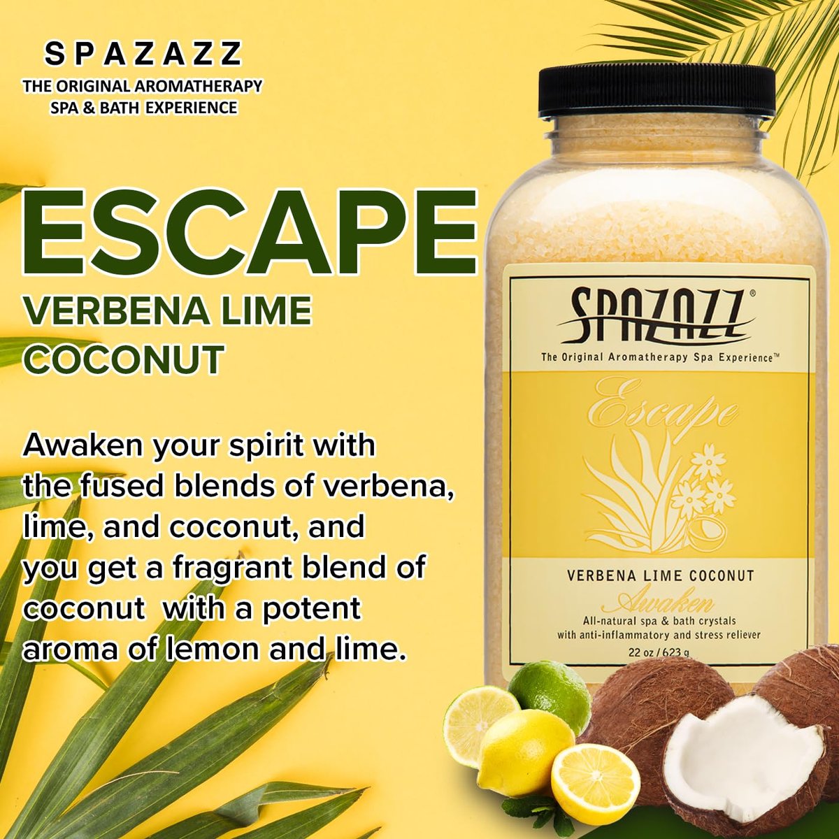 Spazazz Lime Coconut Bath Crystals – 22 oz Spa-Quality Bath Salts for Relaxation & Muscle Relief Avelisse