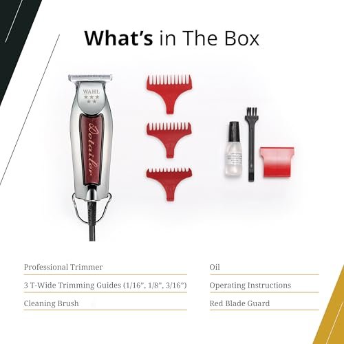 Wahl Professional Detailer Trimmer, Burgundy, Adjustable T-Blade, Corded Lightweight Rotary Motor, Includes 3 Guides and Accessories Avelisse