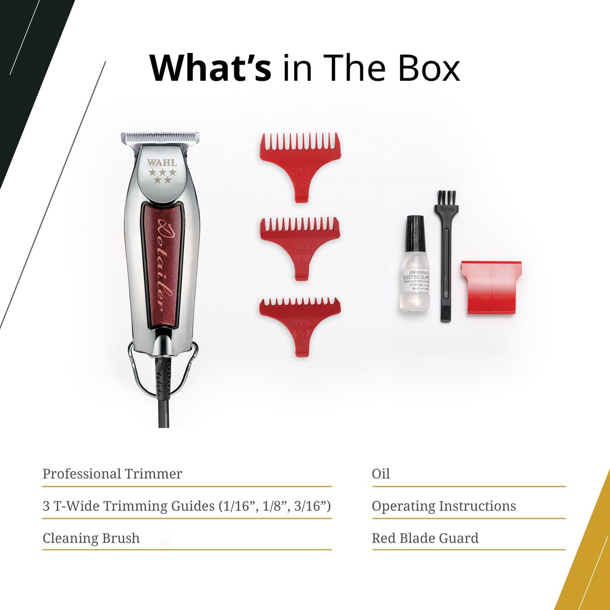 Wahl Professional Detailer Trimmer, Burgundy, Adjustable T-Blade, Corded Lightweight Rotary Motor, Includes 3 Guides and Accessories Avelisse